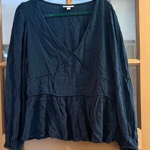 Knox Rose Dark Teal Long-Sleeve V-Neck Peplum Blouse